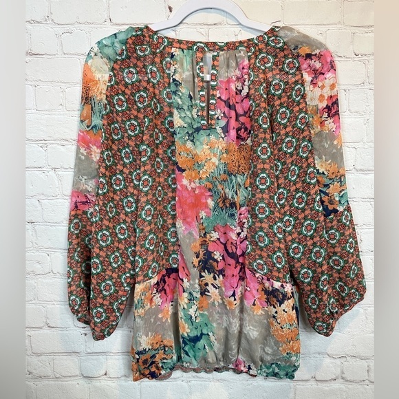 Fig & Flower Anthropologie Patchwork Blouse boho prairie‎ cottagecore, sz S - Picture 5 of 8